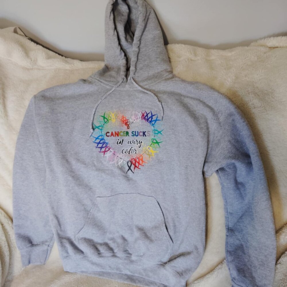 Gildan Heavy Blend Gray Hoodie Cancer Sucks in Every Color Size Medium